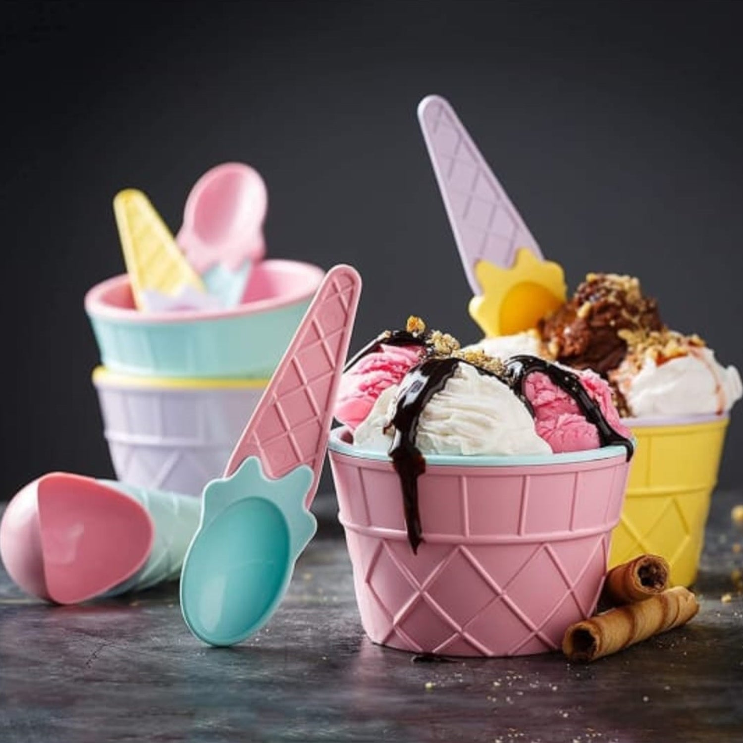 5322 Ice-Cream Waffle Spoon Bowel Cup Set | Premium ice Cream Set | Ice-Cream Bowel with Spoon | 6 units Couple Bowl Set | Color Box DeoDap 5322 Ice-Cream Waffle Spoon Bowel Cup Set | Premium ice Cream Set | Ice-Cream Bowel with Spoon | 6 units Couple Bowl Set | Color Box DeoDap